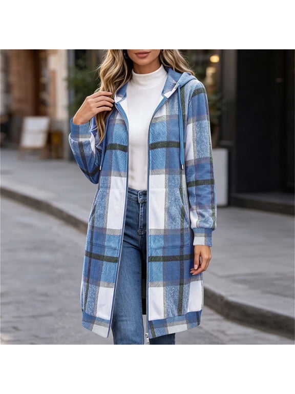 Women's Casual Long Sleeve Hooded Zip Up Blouse Coat with Pockets | Soft Polyester Blend Cardigan Jacket for Spring and Winter Outfits, Everyday Errands, Weekend Getaways