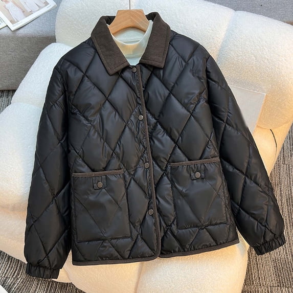 Drovellove Women's Casual Long Sleeve Parka with Padded Warmth - Cozy Quilted Jacket for Cold Weather, Stylish Solid Color Coat for Home, Work