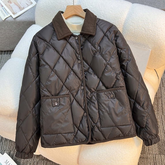 Drovellove Women's Casual Long Sleeve Parka with Padded Warmth - Cozy Quilted Jacket for Cold Weather, Stylish Solid Color Coat for Home, Work