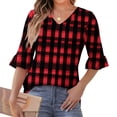 thumbnail image 1 of Drovellove Women's Casual Ruffle 3/4 Sleeve Blouse with Shaped Cuffs - Soft Stretchy Top for Spring and Summer, Pairs with Pants, Tights, or Jeans for Daily Trips, Commuting, or Holiday Parties, 1 of 7