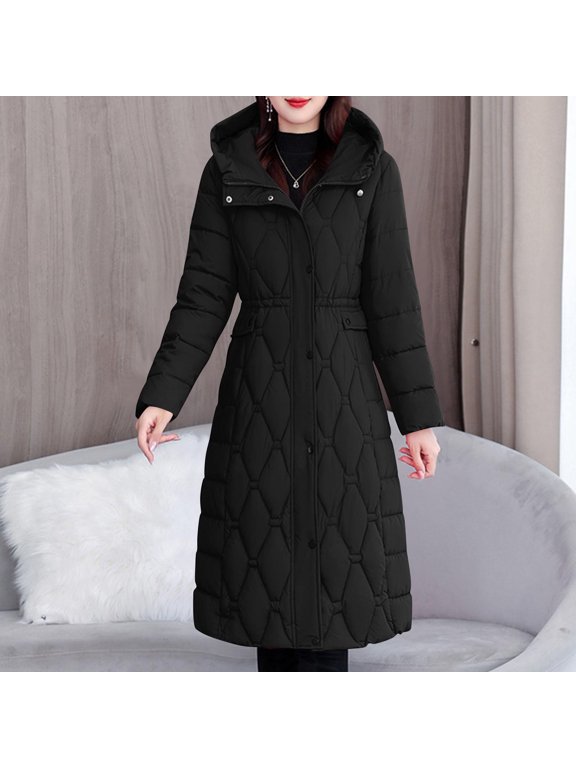 Women's Casual Zipper Hooded Parka with Stand Collar – Long Sleeve Fleece Lined Winter Jacket, Solid Color Pullover for Chilly Days