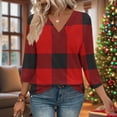 thumbnail image 1 of Drovellove Women's Checkered Print 3/4 Length Sleeve Blouse - V Neck Casual Loose Fit Top, 1 of 7