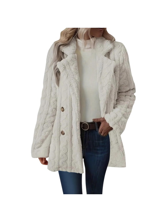 Women's Double Breasted Turtleneck Coat – Long Sleeve Knit Jacket with Round Neckline