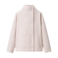thumbnail image 1 of Drovellove Women's Double Breasted Wool Coat with Stand Collar | Loose Fit Long Sleeve Button Jacket for Casual Daily Wear, Layering Over Sweaters or Dresses, 1 of 3