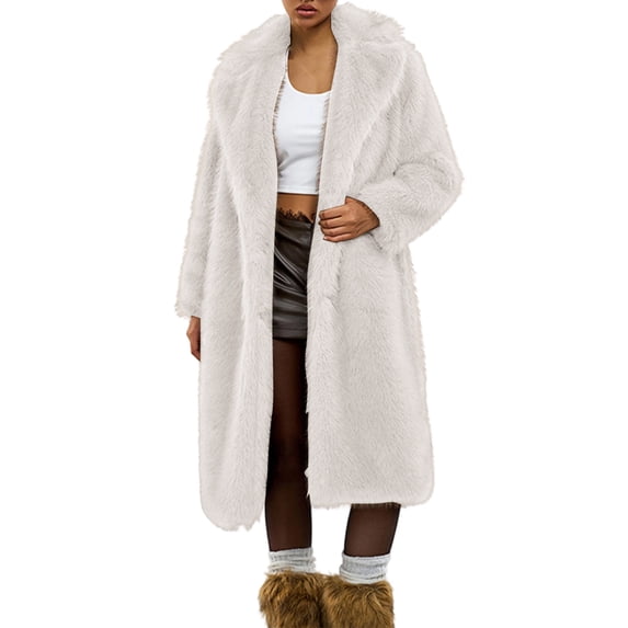 Drovellove Women's Faux Fur Jacket Long Sleeve Winter Coat V Neck Short Outerwear | Soft Plush Warm Fashion Jacket for Casual Parties, Night Out