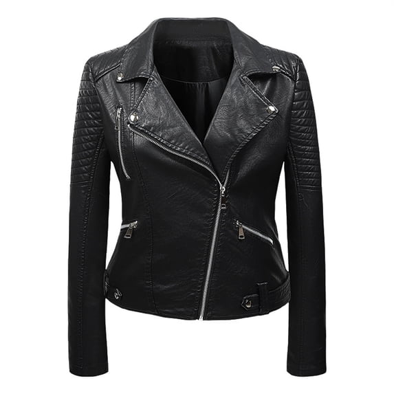Drovellove Women's Faux Leather Motorcycle Jacket | Slim Fit Biker Jacket with Standing Collar for Casual Parties, Dates, and Night Out