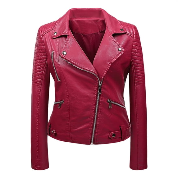 Drovellove Women's Faux Leather Motorcycle Jacket | Slim Fit Biker Jacket with Standing Collar for Casual Parties, Dates, and Night Out