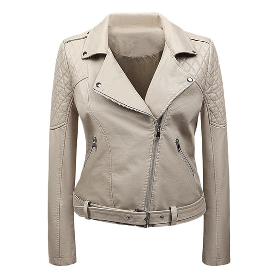 Drovellove Women's Faux Leather Motorcycle Jacket with Lapel Collar and Slim Fit | Stylish Biker Moto Coat for Casual Outings, Date Nights, Parties
