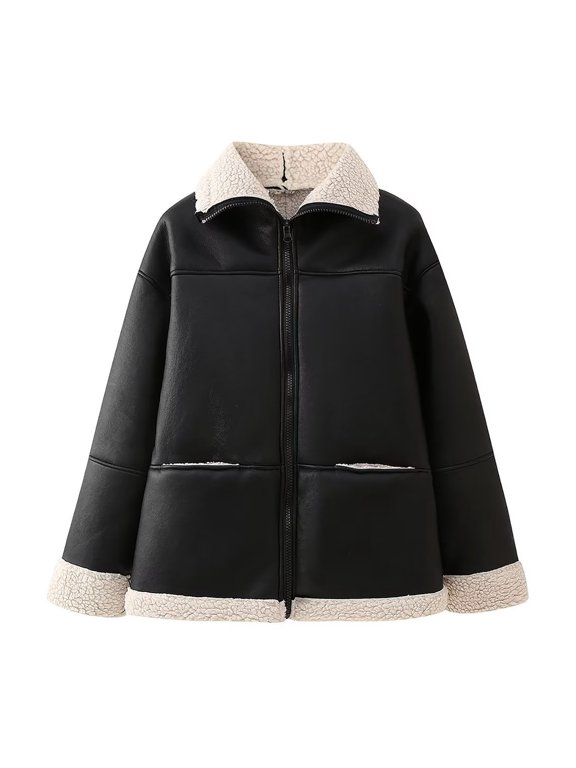 Women's Faux Suede Moto Jacket – Long Sleeve Casual Winter Coat with Soft Fleece Lining, Stylish Snap-Front Outerwear for Date Nights, Weekend Errands, or Layering Over Knit Sweaters