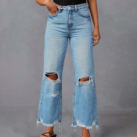 Drovellove Women's High Waisted Wide Leg Jeans with Pockets - Loose Fit Casual Trousers for Spring Outings or Weekend Brunch
