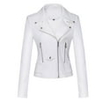 thumbnail image 1 of Drovellove Women's Leather Long Sleeve Button Up Jacket with Lapel Collar | Sleek Faux Leather Moto Blazer for Night Out, Date Night, or Trendy Street Style | Classic Notch Neckline, Zip Front, 1 of 5