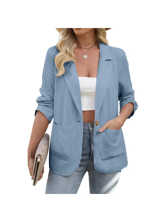 Women's Long Sleeve Blazer Open Front Suit Jacket with Pockets | Casual Work Blazer for Office Professional Attire - Lightweight Polyester Layering Piece for Business Meetings or Weekend