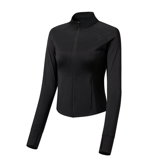 Drovellove Women's Long Sleeve Zip Up Athletic Jacket with Stand Collar - Breathable Solid Color Outdoor Training Top with Curved Hem, Slim Fit Sun-Protection Layer for Running, Hiking, or Travel