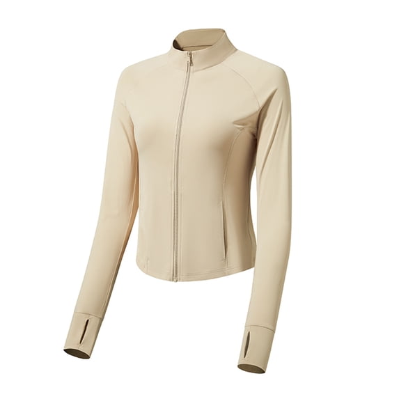 Drovellove Women's Long Sleeve Zip Up Athletic Jacket with Stand Collar - Breathable Solid Color Outdoor Training Top with Curved Hem, Slim Fit Sun-Protection Layer for Running, Hiking, or Travel