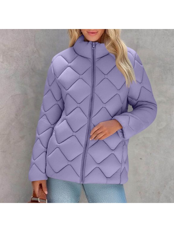 Women's Long Sleeve Zip Up Parka Coat with Quilted Casual Style | Lightweight Stretch Blend Fall Winter Outerwear for Daily Wear, Work, or Evening Parties
