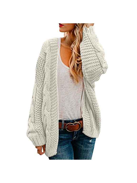 Women's Oversized Chunky Knit Cardigan – Coarse Knit Long Sleeve Open Front Sweater, Soft Acrylic Casual Fall Layer for Cozy Home Lounging or Relaxed Office Days