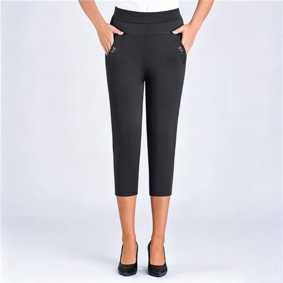 Drovellove Women's Plus Size Casual Loose Fit Straight Leg Capris with Pockets - Cotton Blend Ankle Length Pants for Spring, Summer, and Daily Wear
