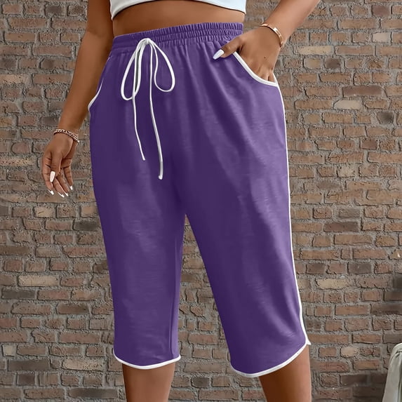 Drovellove Women's Plus Size Casual Summer Shorts with Drawstring and Pockets - Solid Color Elastic Waist Shorts for Daily Wear or Weekend Outings