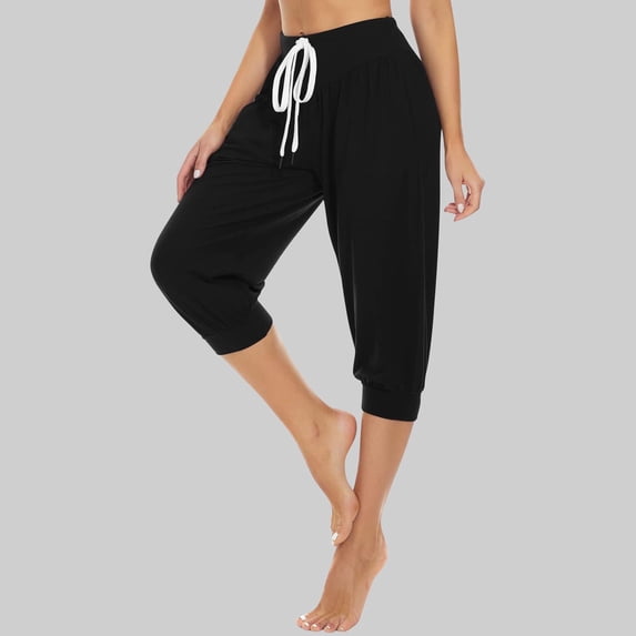 Drovellove Women's Plus Size Elastic Waist Capris with Pockets – Loose Fit 3/4 Length Pants for Casual Sports, Yoga, and Summer Beach Outings