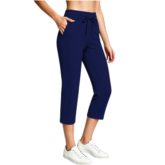 Drovellove Women's Plus Size Elastic Waist Drawstring Cropped Pants with Pockets – Casual Yoga & Gym Joggers