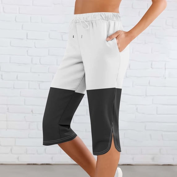 Drovellove Women's Plus Size High Waisted Capri Leggings with Pockets - Elastic Waist Casual Workout Pants for Yoga, Running, or Seaside Holidays