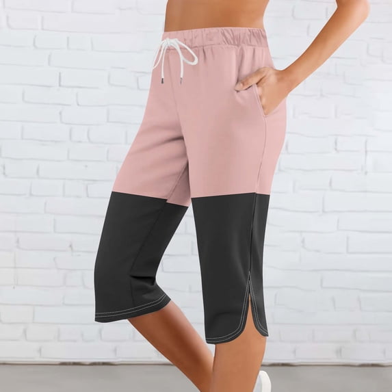 Drovellove Women's Plus Size High Waisted Capri Leggings with Pockets - Elastic Waist Casual Workout Pants for Yoga, Running, or Seaside Holidays