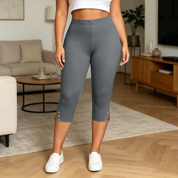 Drovellove Women's Plus Size Yoga Capris – High Waisted Elastic Waist Stretch Pants for Workout, Lounge, or Casual Outings