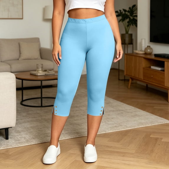 Drovellove Women's Plus Size Yoga Capris – High Waisted Elastic Waist Stretch Pants for Workout, Lounge, or Casual Outings