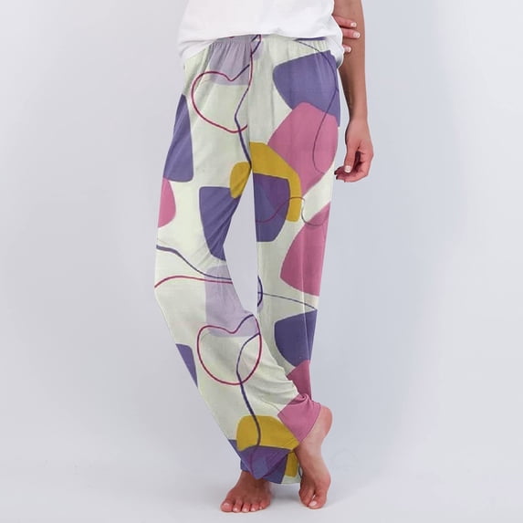 Drovellove Women's Printed Casual Pajama Pants - Cropped Pants Straight Leg Drawstring Elastic Waist Loose Comfy Trousers with Pockets for Lounging or Outdoor Activities