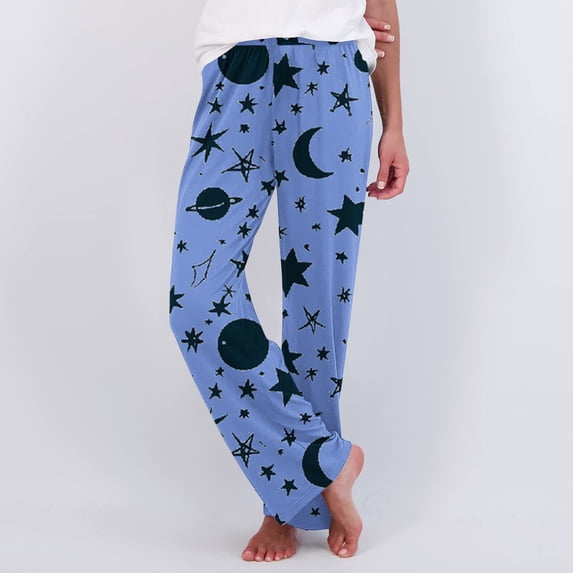 Drovellove Women's Printed Pajama Pants - Cropped Pants Elastic Waist Drawstring Loose Fit Straight Leg Lounge Trousers with Pockets for Casual Relaxation or Outdoor Lounging