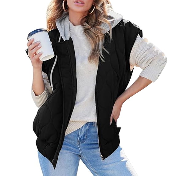 Drovellove Women's Quilted Puffer Vest Zip Up Sleeveless Hooded Jacket with Pockets | Lightweight Packable Layering Piece for Fall Winter Spring