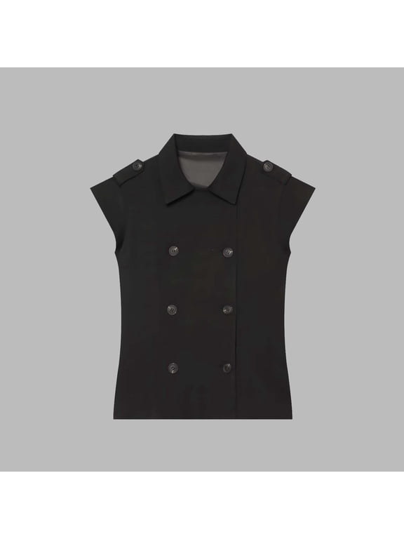 Women's Sleeveless Casual Top with Turndown Collar | Lightweight Polyester Blouse for Work or Home, Regular Fit Solid Vest-Style Shell for Spring, Easy Layer-Free Warm Weather Wear