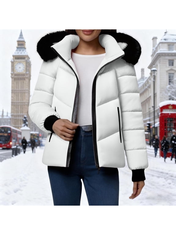 Women's Winter Coat with Hood Waterproof Zip Up Short Snow Jacket Windproof Quilted Outerwear with Pockets | Casual Warm Puffer Jacket for Cold Weather, Outdoor Commute, Ski Trips