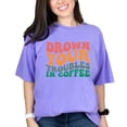 thumbnail image 1 of Drown Your Troubles in Coffee, Caffeine Fix Quote or Saying, Groovy Retro Wavy Text, Violet Comfort Colors T-Shirt, 3XL, 1 of 1