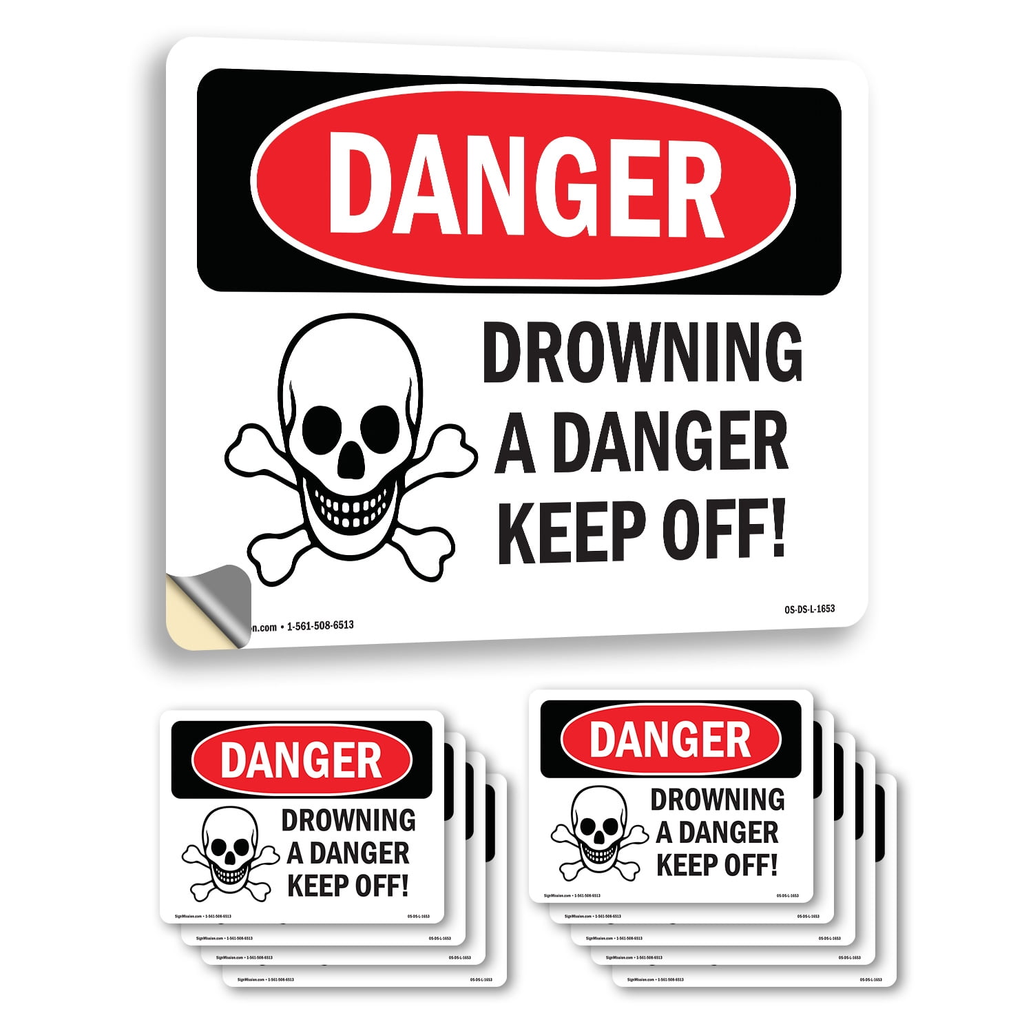 Drowning Danger Keep Off OSHA Danger Vinyl Decal Label 18 Inch x 12 ...