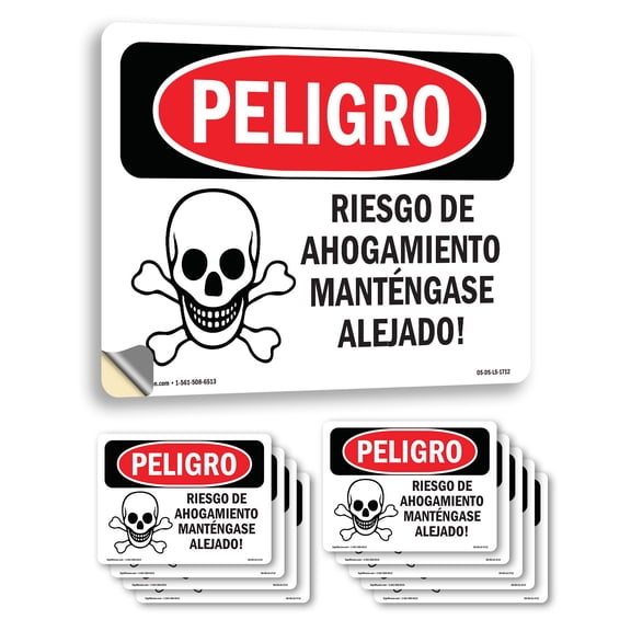 Drowning Danger Keep Out! Spanish OSHA Danger Vinyl Decal Label 18 Inch x 12 Inch - 10 Pack