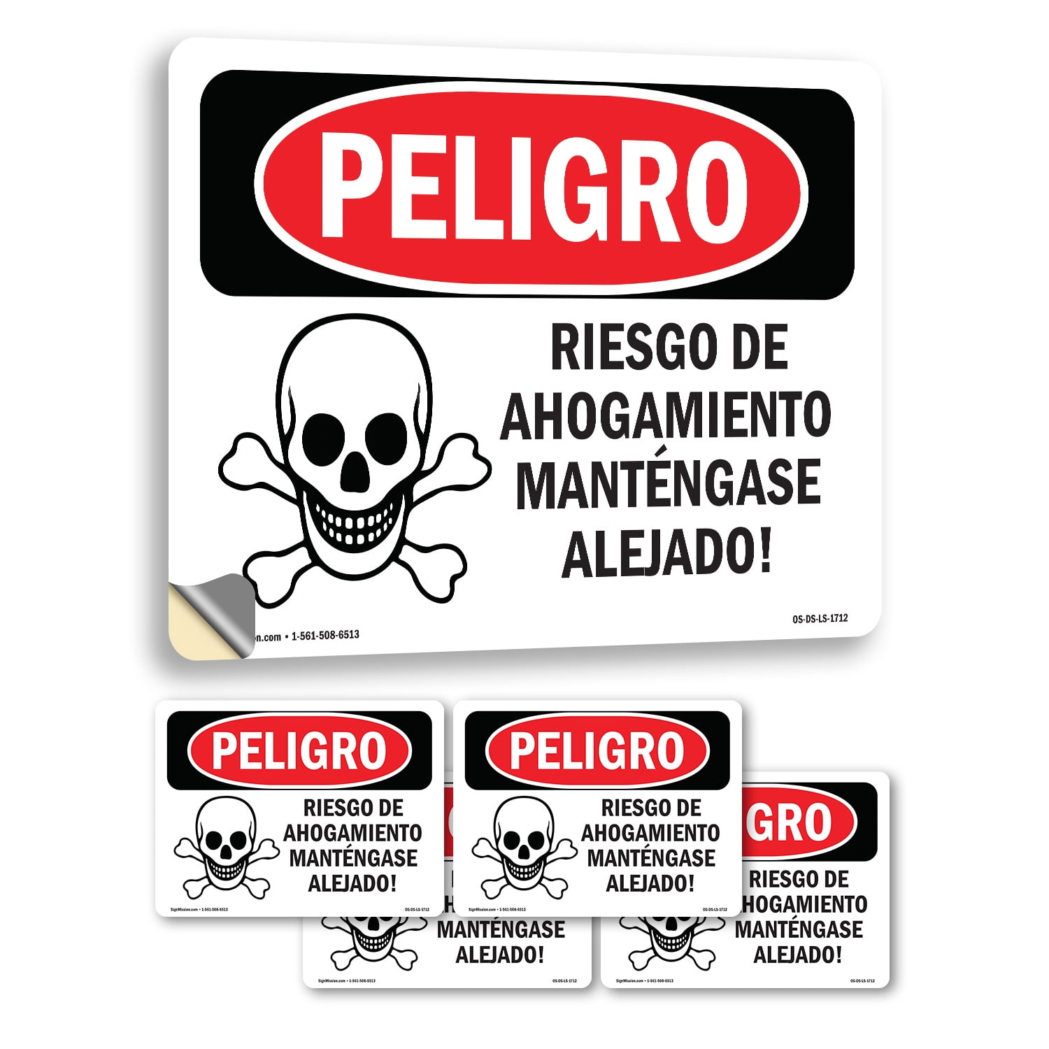 Drowning Danger Keep Out! Spanish OSHA Danger Vinyl Decal Label 18 Inch ...