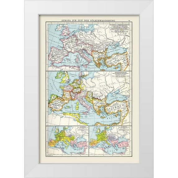 Droysen 13x18 White Modern Wood Framed Museum Art Print Titled - Europe Migrations - Droysen 1886