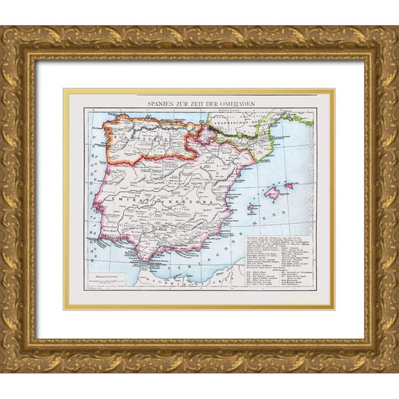 Droysen 14x12 Gold Ornate Wood Framed with Double Matting Museum Art Print Titled - Umayyad Caliphate Spain - Droysen 1886