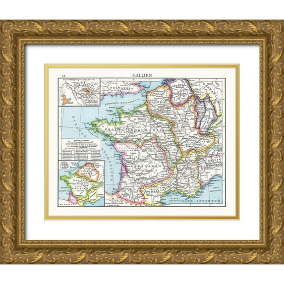 Droysen 18x15 Gold Ornate Wood Framed with Double Matting Museum Art Print Titled - Gaul France Spain - Droysen 1886