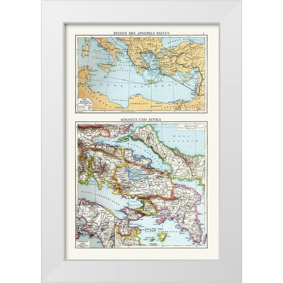 Droysen 22x32 White Modern Wood Framed Museum Art Print Titled - Travels of Paul Boeotia Attica Middle East Greece