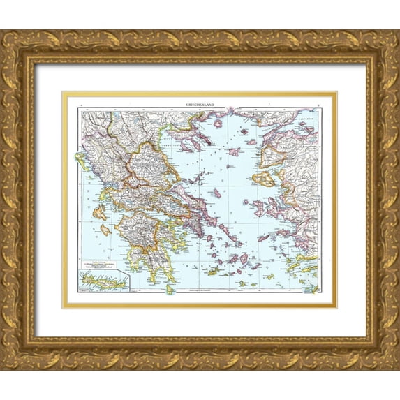 Droysen 24x20 Gold Ornate Wood Framed with Double Matting Museum Art Print Titled - Greece - Droysen 1886