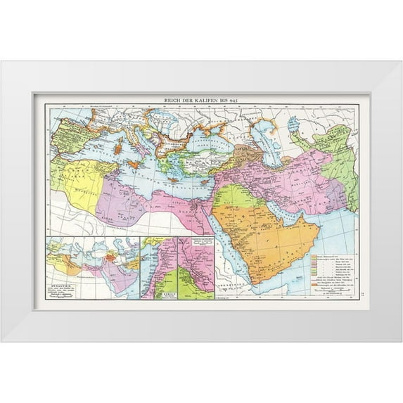Droysen 32x22 White Modern Wood Framed Museum Art Print Titled - Middle East Caliphate to 945 - Droysen 1886