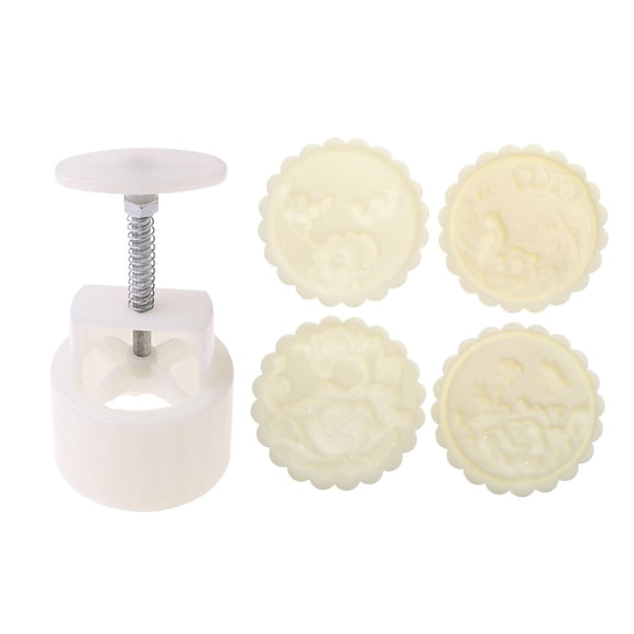 Drrntien 150g Mooncake Mold with 4pcs Flowers Stamps Hand Press Moon Cake Pastry Mould DIY Bakeware