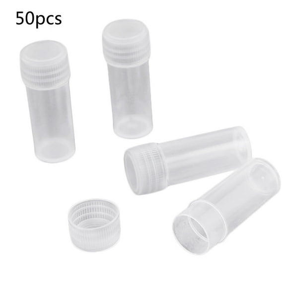 Drrntien 50 Pcs 5ml Plastic Sample Bottle Small Barrel Test Tube Vials Translucent Liquid Powder Capsule Mini Storage Container