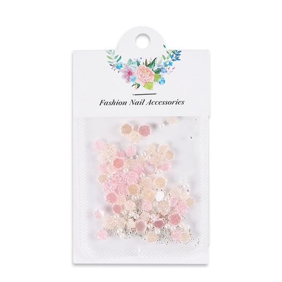 Drrntien 50Pcs Rose Flower Nail Art Decorations Acrylic Flower Nail Art Decals with Mini Pearls Flower Nail for DIY Nail