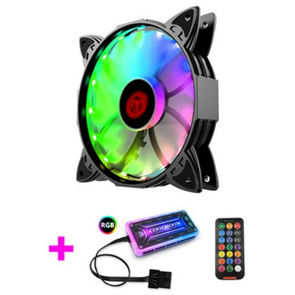 Drrntien Coolmoon Amber Chassis Fan 12cm Desktop Computer Mute Fan Symphony Remote Control Color-changing RGB Fan