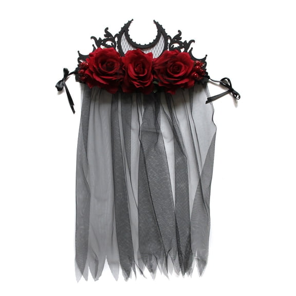 Drrntien Day of the Death Headband Black Veil Crown Crown Gothic Headwear
