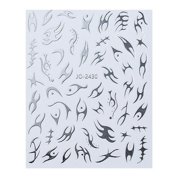 Drrntien Metallic Silver Flame Nail Stickers Striped Wavy Line Tribal Fire Tatton Slider