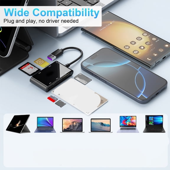 Drrntien Multifunctional 6 in 1 Militarys Card Reader USB Adapter for CACs SIMs SDTF M2ID IC Cards